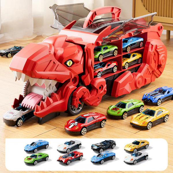 T-Rex Truck mit Rennbahn – Dinosaurier & Autos in Einem!