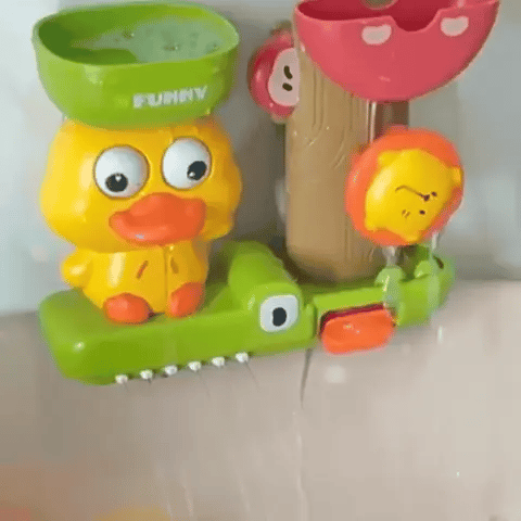 Karikatur Badeente mit Wasserrad – Spielspaß beim Baden für Kinder