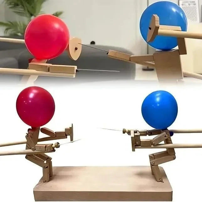Schnelles Spiel mit Holzfiguren & Ballonköpfen für Kinder