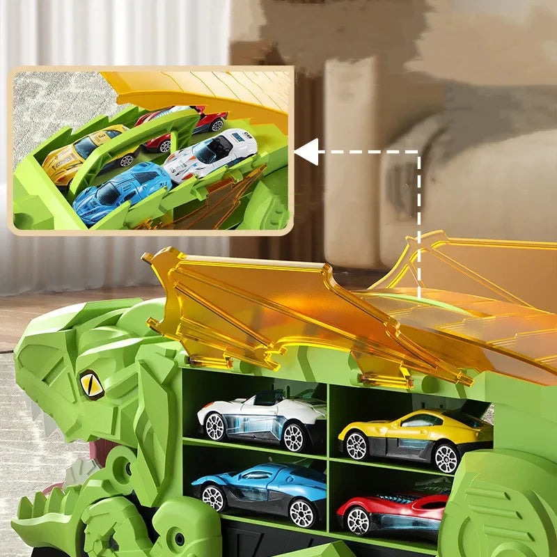 T-Rex Truck mit Rennbahn – Dinosaurier & Autos in Einem!