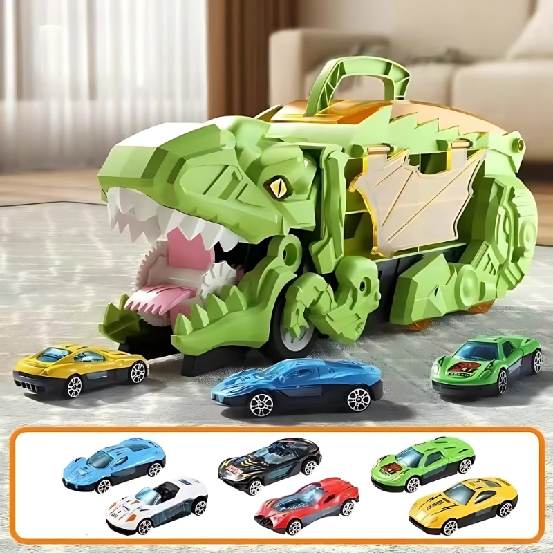 T-Rex Truck mit Rennbahn – Dinosaurier & Autos in Einem!
