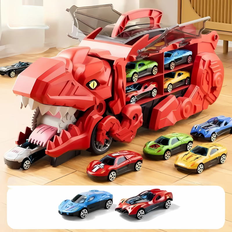 T-Rex Truck mit Rennbahn – Dinosaurier & Autos in Einem!