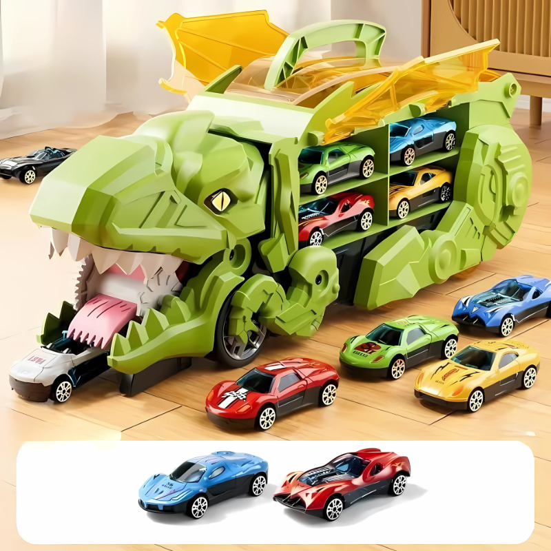 T-Rex Truck mit Rennbahn – Dinosaurier & Autos in Einem!