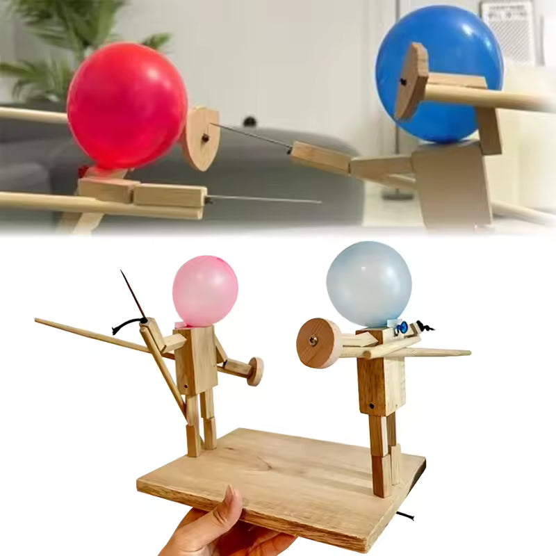 Schnelles Spiel mit Holzfiguren & Ballonköpfen für Kinder