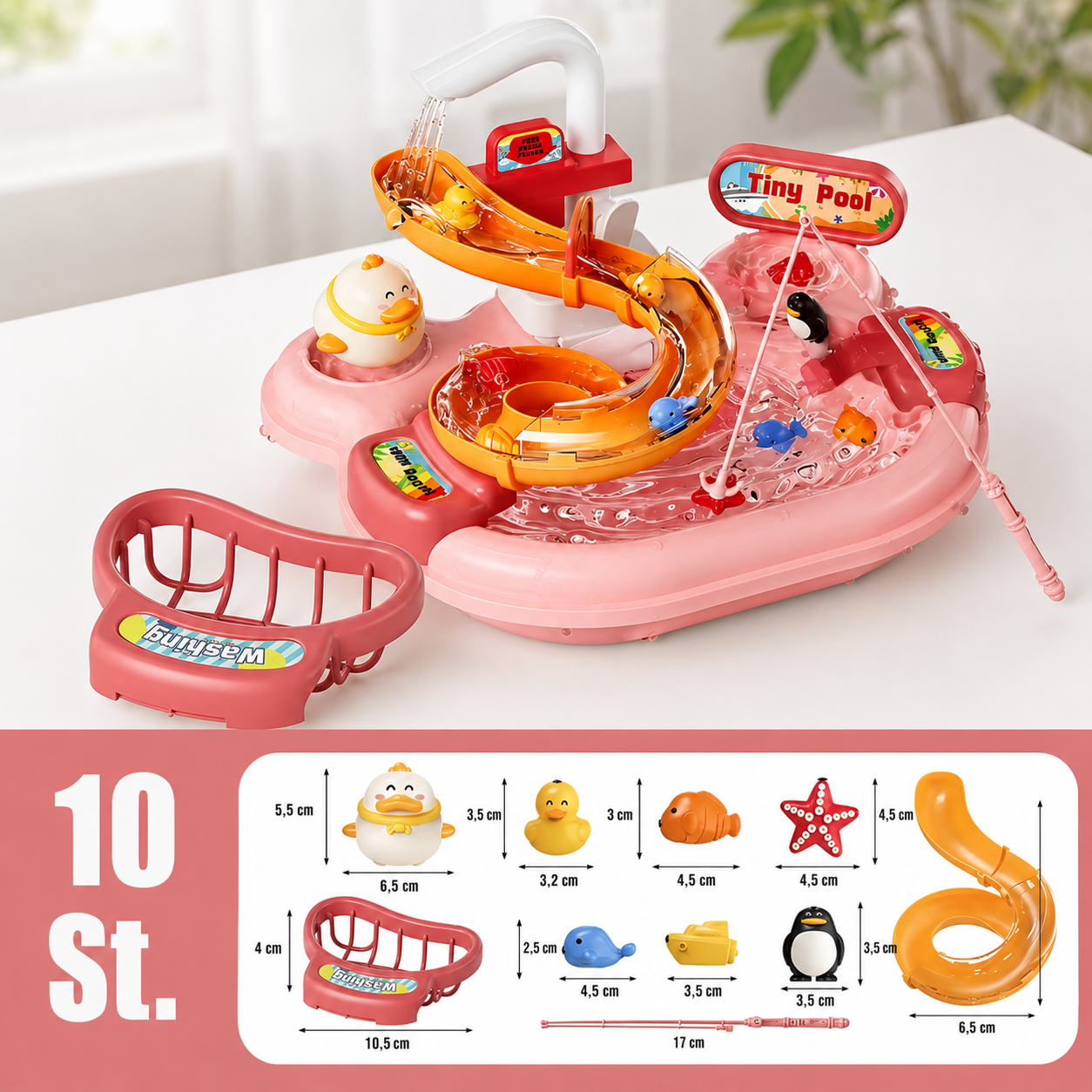 2-in-1 Kinderspielzeug-Set mit Küche und Angelspiel 10 St. Pink