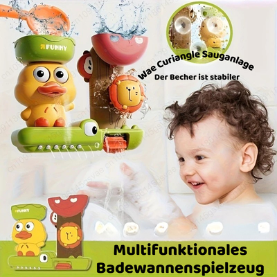 Karikatur Badeente mit Wasserrad – Spielspaß beim Baden für Kinder