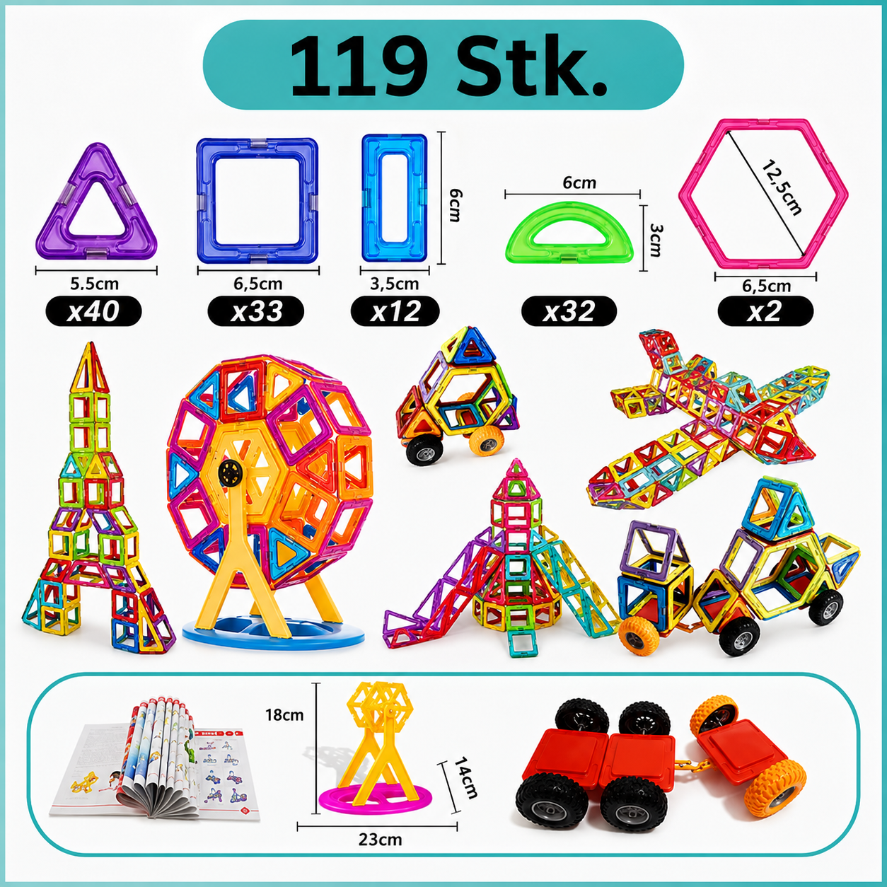 Magnetische Bausteine Satz für Kinder 119 Stück