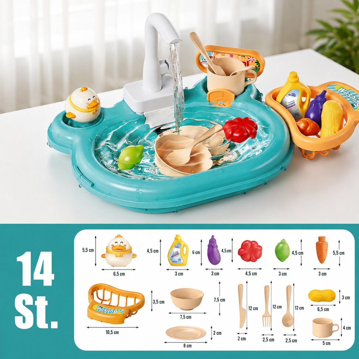 2-in-1 Kinderspielzeug-Set mit Küche und Angelspiel 14 St. Grün