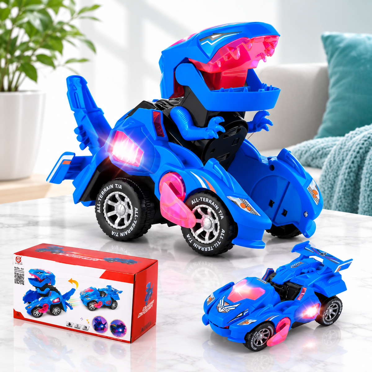2-in-1 Dino Auto – Verwandelt sich automatisch in einen Roboter! Blau