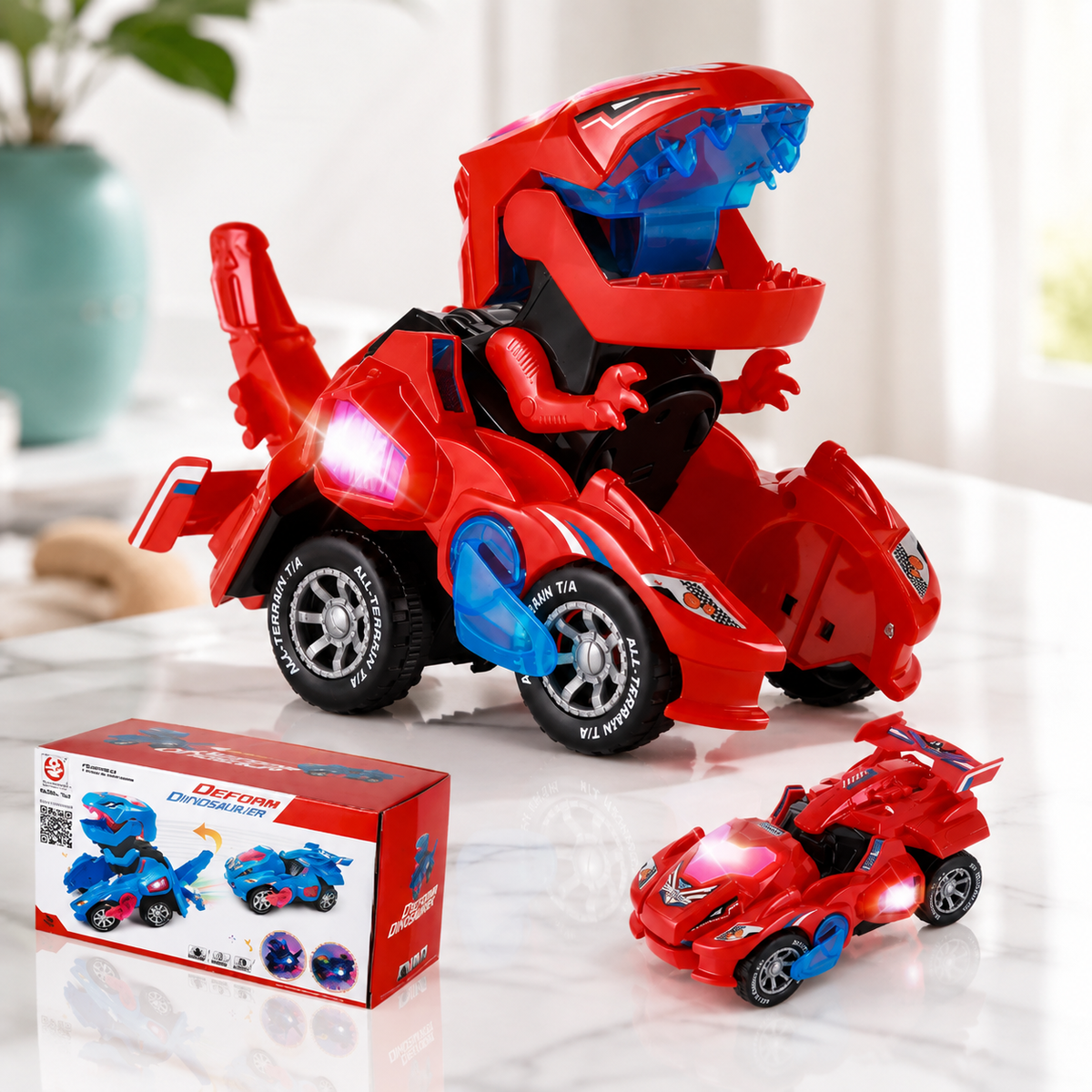 2-in-1 Dino Auto – Verwandelt sich automatisch in einen Roboter! Rot