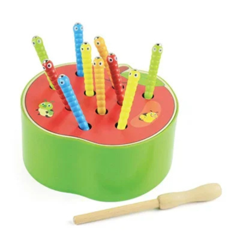 Magnetisches Montessori Fangspiel – Würmer Fangen & Lernen Apfel