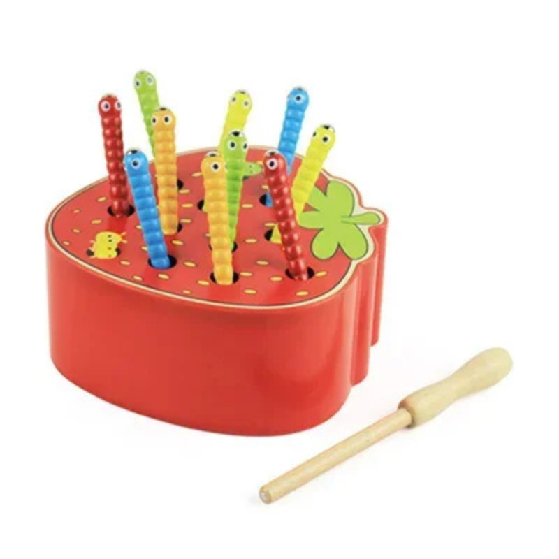 Magnetisches Montessori Fangspiel – Würmer Fangen & Lernen Erdbeere