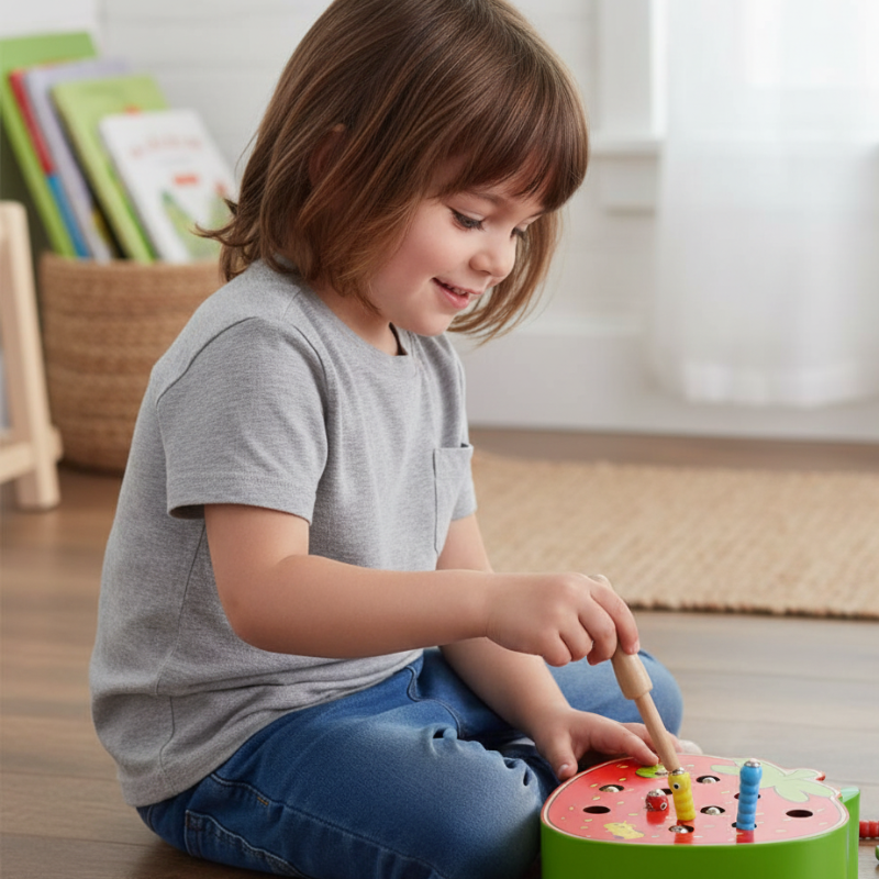 Magnetisches Montessori Fangspiel – Würmer Fangen & Lernen