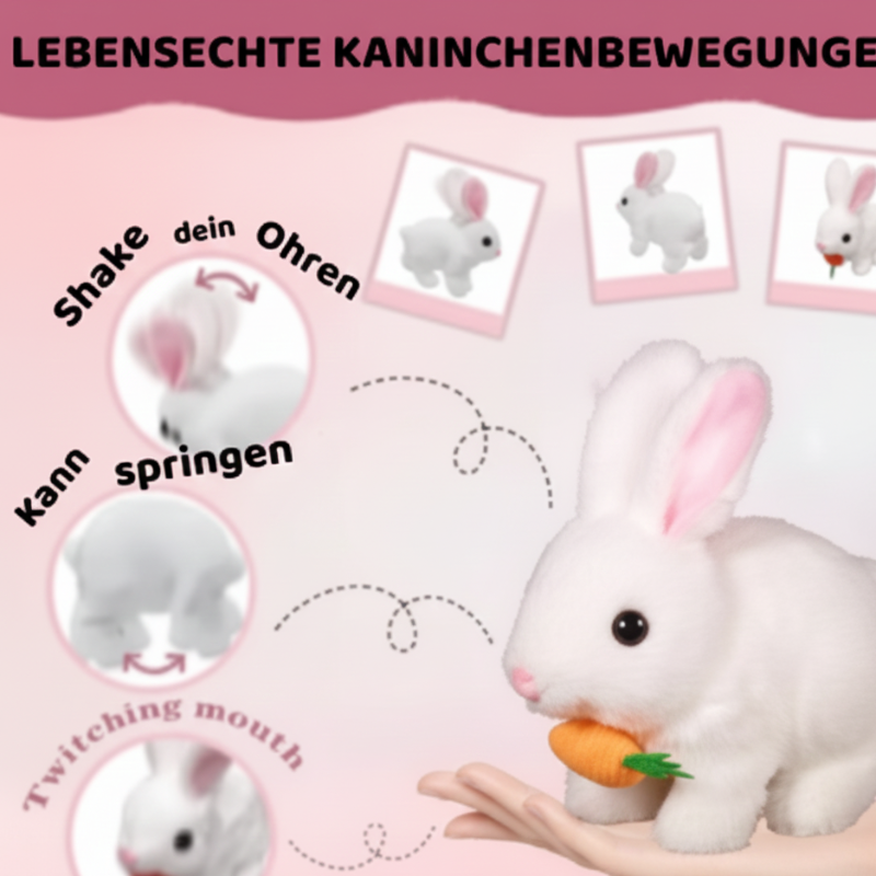 Niedlicher elektronischer Hase – Lebensechtes Hüpfen und fröhliche Bewegung