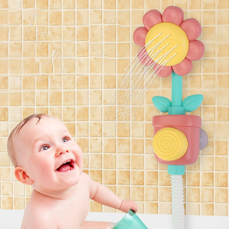 Baby Duschspielzeug Sonnenblume – Wassersprinkler & Badekugel Rot