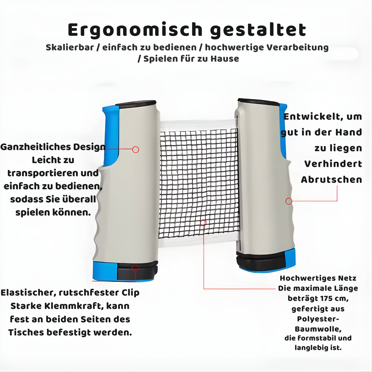 Einziehbares Tischtennisnetz - Passend für Jeden Tisch!