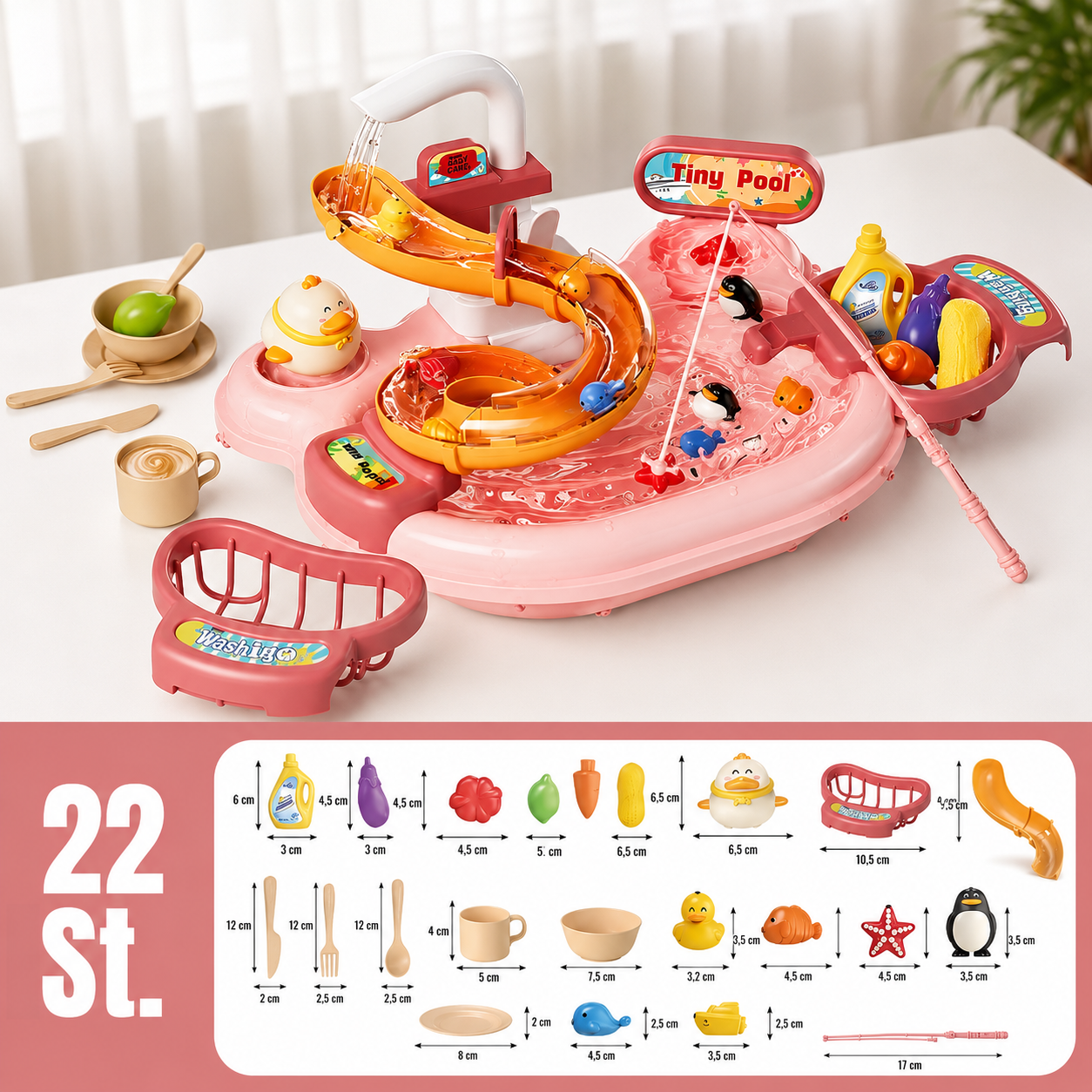 2-in-1 Kinderspielzeug-Set mit Küche und Angelspiel 22 St. Pink