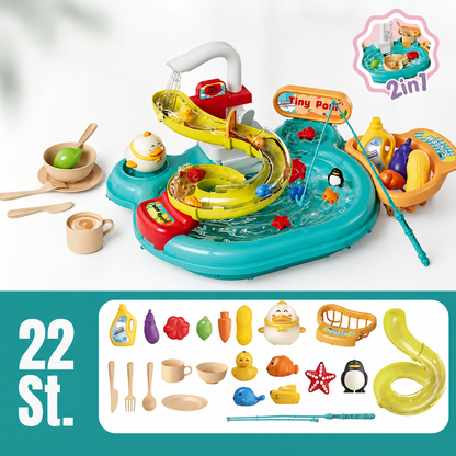 2-in-1 Kinderspielzeug-Set mit Küche und Angelspiel 22 St. Grün