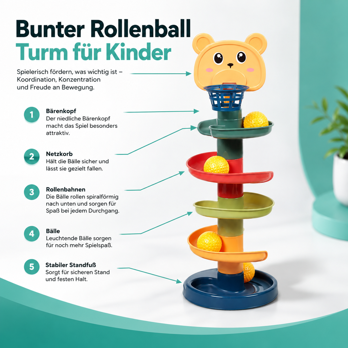 Bunter Rollenball Turm für Kinder
