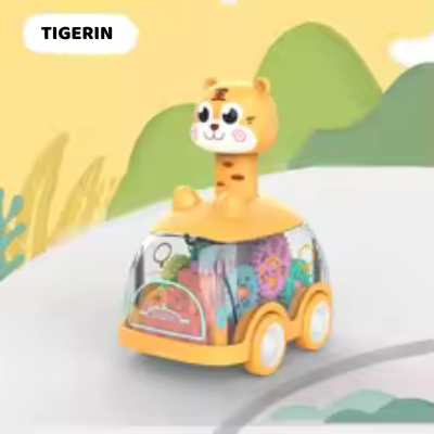 Drück-&-Go Auto – Tierdesign mit Licht & Rückziehmotor Tiger Auto