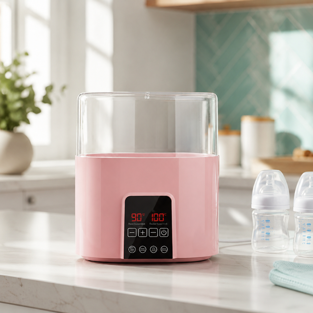 4-in-1 Baby Flaschenwärmer – Schnell, Schlau & Sicher mit Temperaturkontrolle Rosa