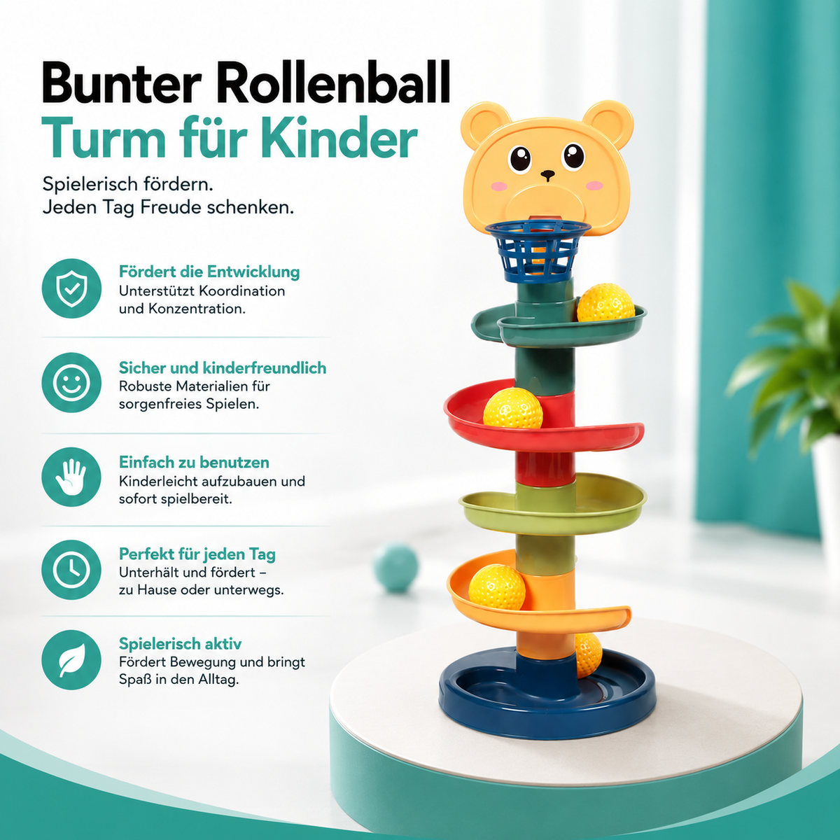 Bunter Rollenball Turm für Kinder