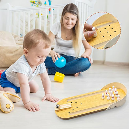 Mini Holz-Bowling Set – Lernspaß für Kinder & Familie