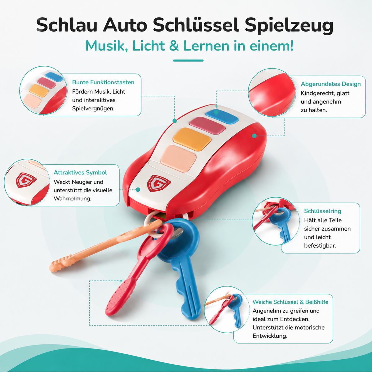 Schlau Auto Schlüssel Spielzeug – Musik, Licht & Lernen in einem!