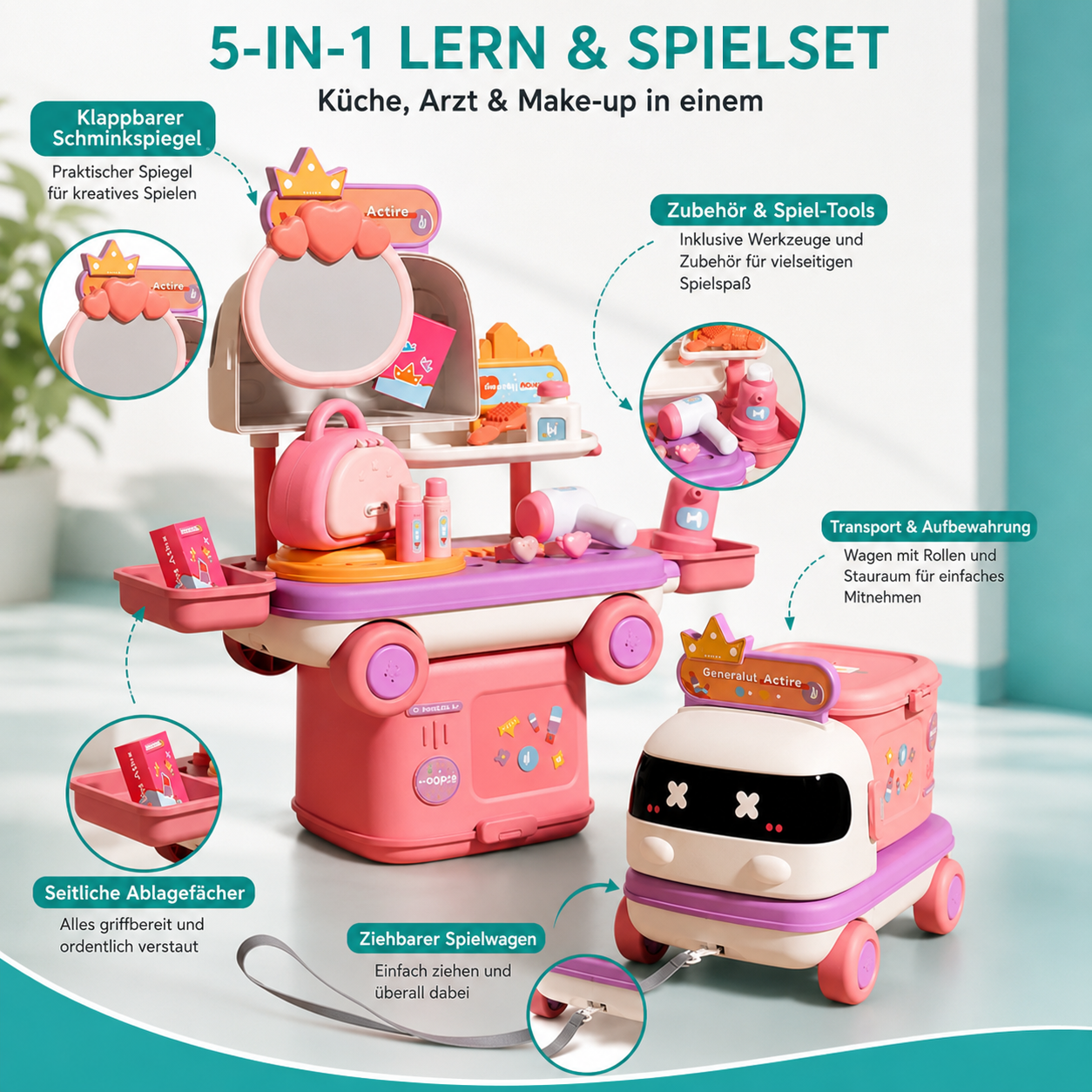 2-in-1 Lernspielset – Küche, Arzt & Makeup Spaß
