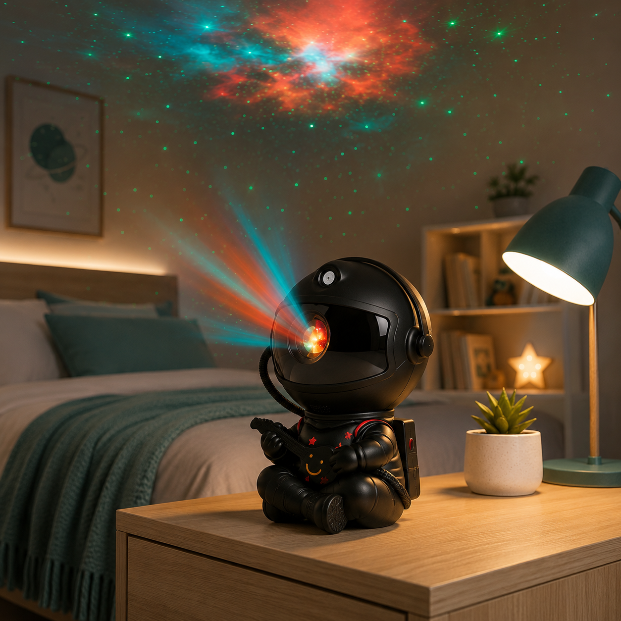 Astronaut Sternenprojektor – Magische Galaxie im Kinderzimmer Schwarz