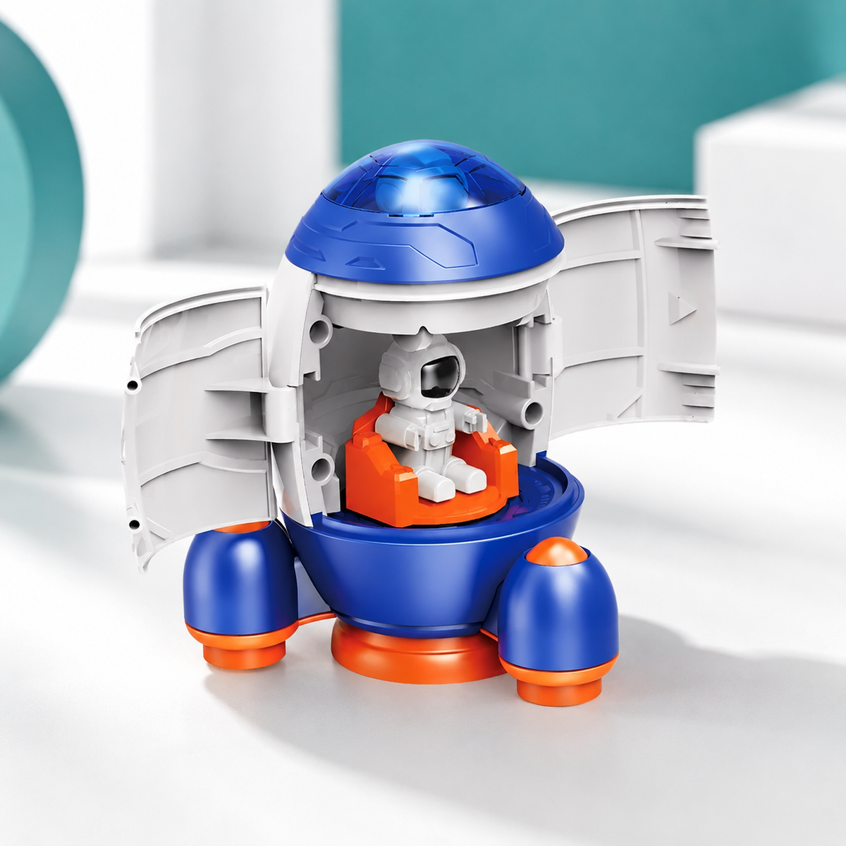 3-in-1 Weltraum Raketen-Spielset mit Astronaut Blaue Rakete