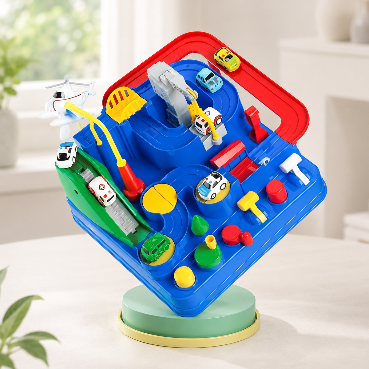 Auto Rennstrecke Spielset für Kinder – Fahrzeugbahn mit Spielautos Blau