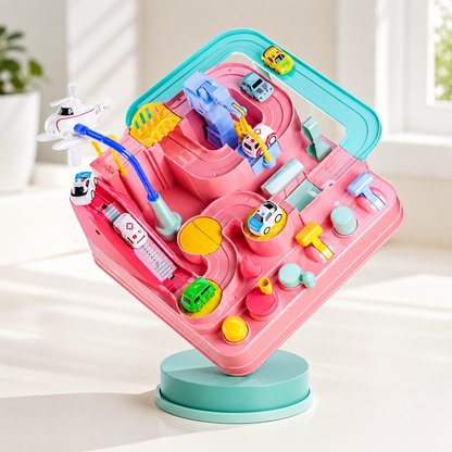 Auto Rennstrecke Spielset für Kinder – Fahrzeugbahn mit Spielautos Rosa