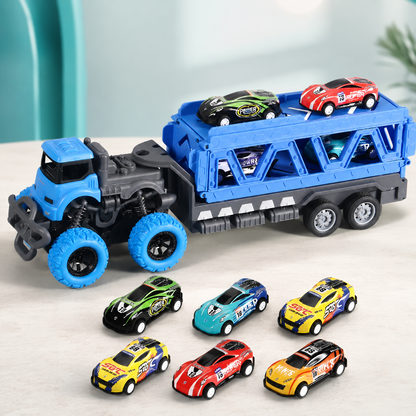 Großer Auto Transport Truck mit Rennwagen – Kinder Spielset Blau