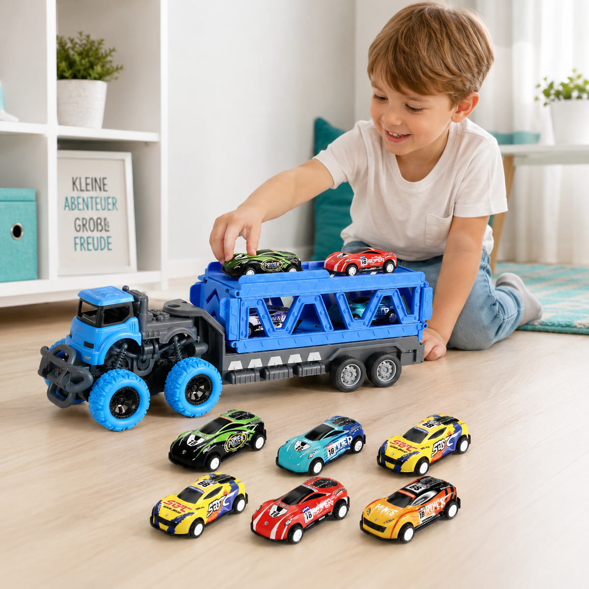 Großer Auto Transport Truck mit Rennwagen – Kinder Spielset