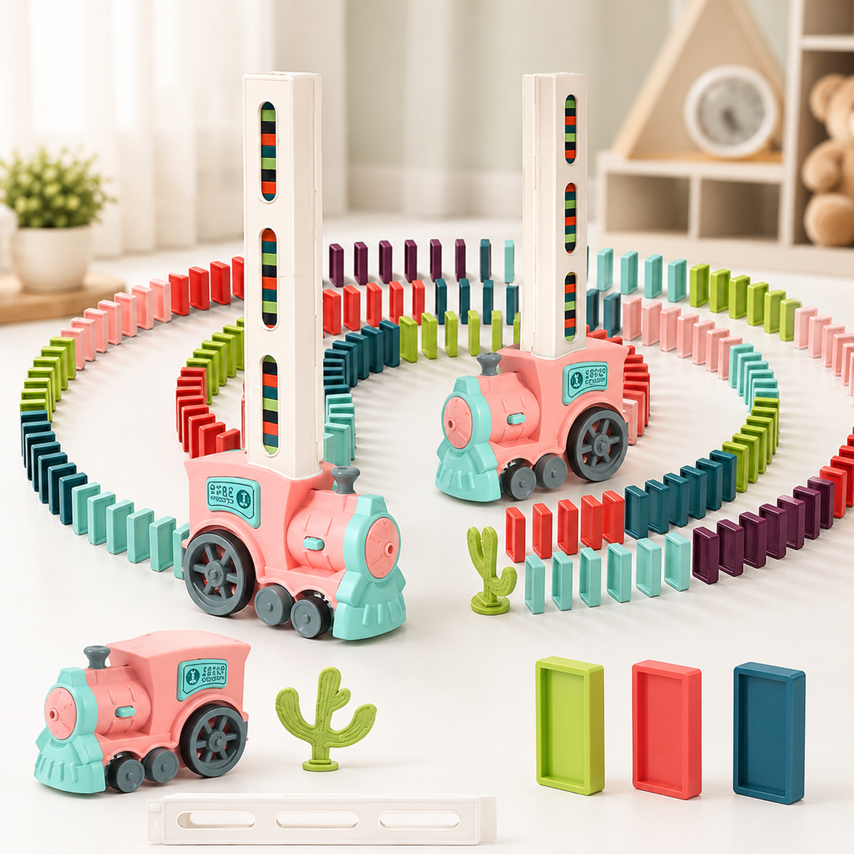 Automatisches Domino Legeauto mit Bausteinen Rosa