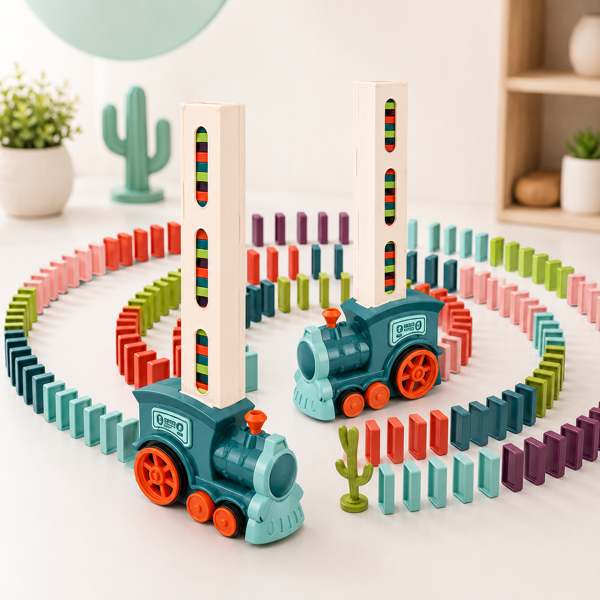 Automatisches Domino Legeauto mit Bausteinen Blau