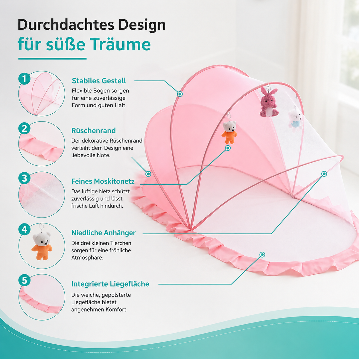 Faltbares Baby Moskitonetz – Vollschutz für Bett & Im Freien