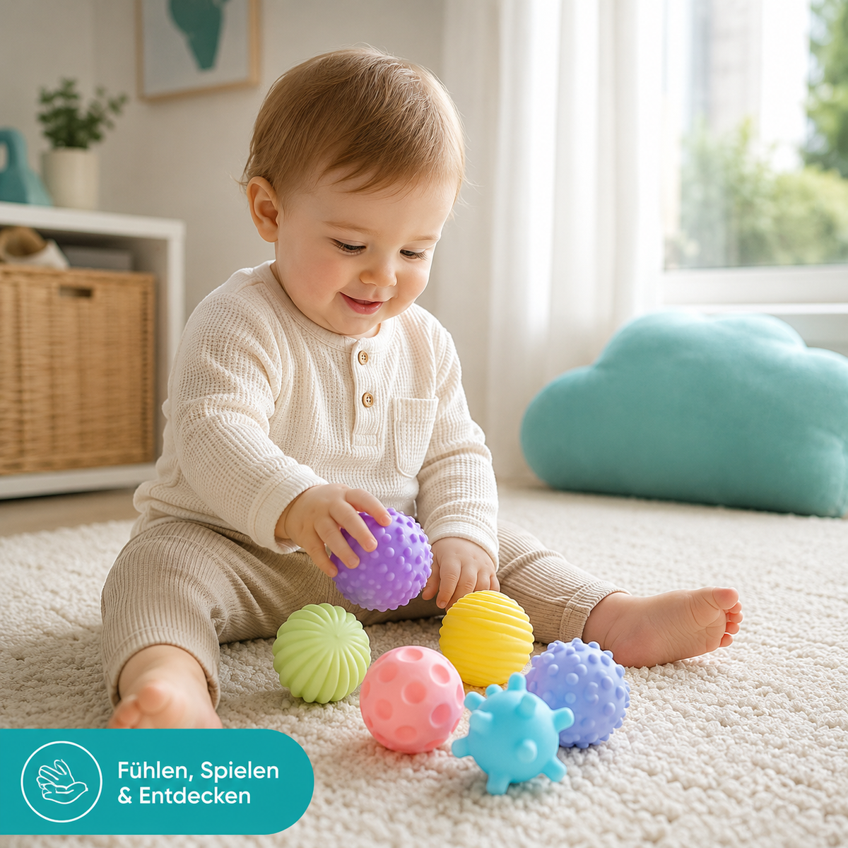 Sensorik Baby Bälle Satz – 6 weiche Montessori Tastbälle