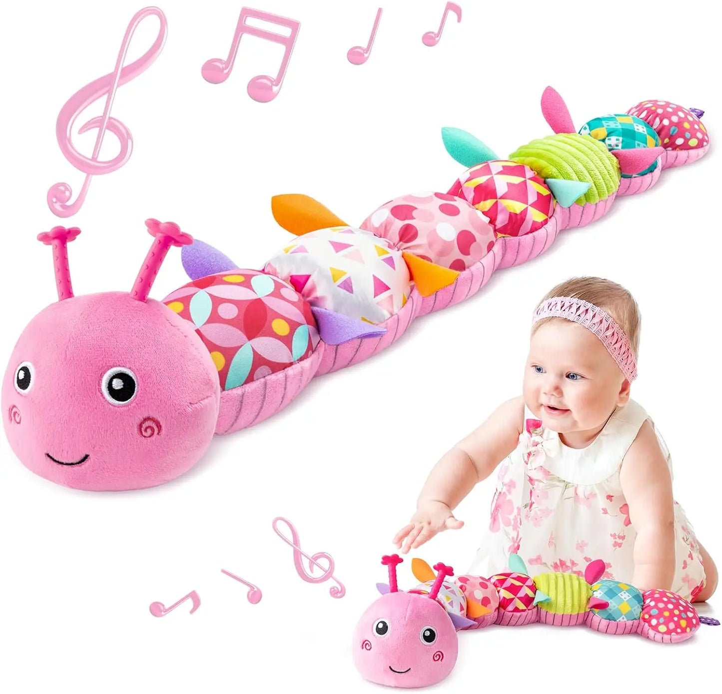 Bunte Raupen-Rassel – Weiches Plüschtier für Babys Rosa