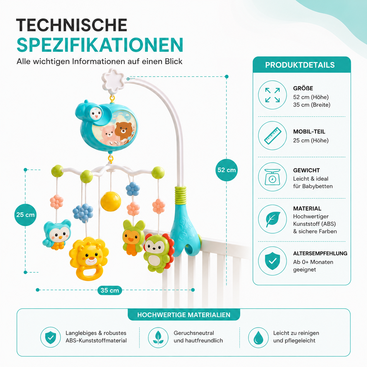 Babykrippe Musik Mobile Rassel Spielzeug, Licht & Fernbedienung