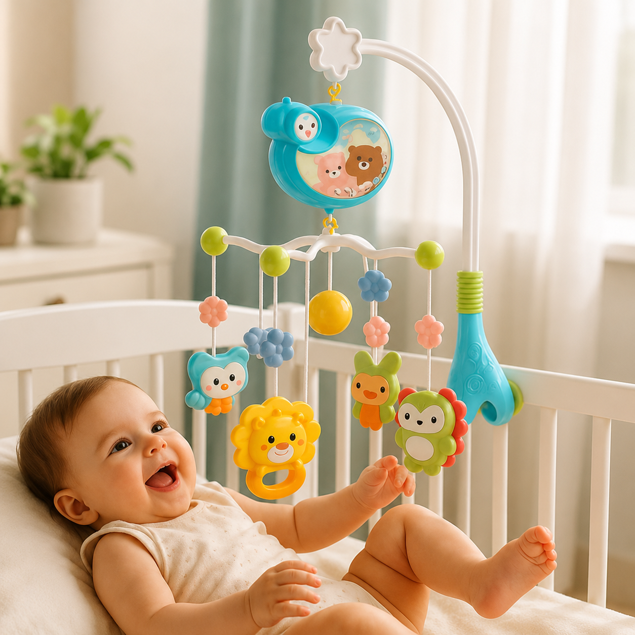 Babykrippe Musik Mobile Rassel Spielzeug, Licht & Fernbedienung