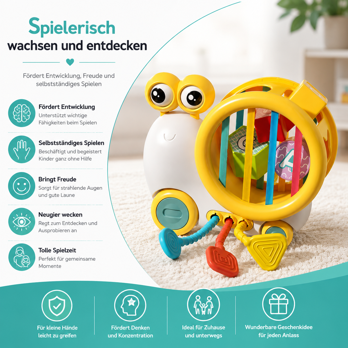 Baby Schnecke Sensorik Spielzeug mit Formen Sortierer