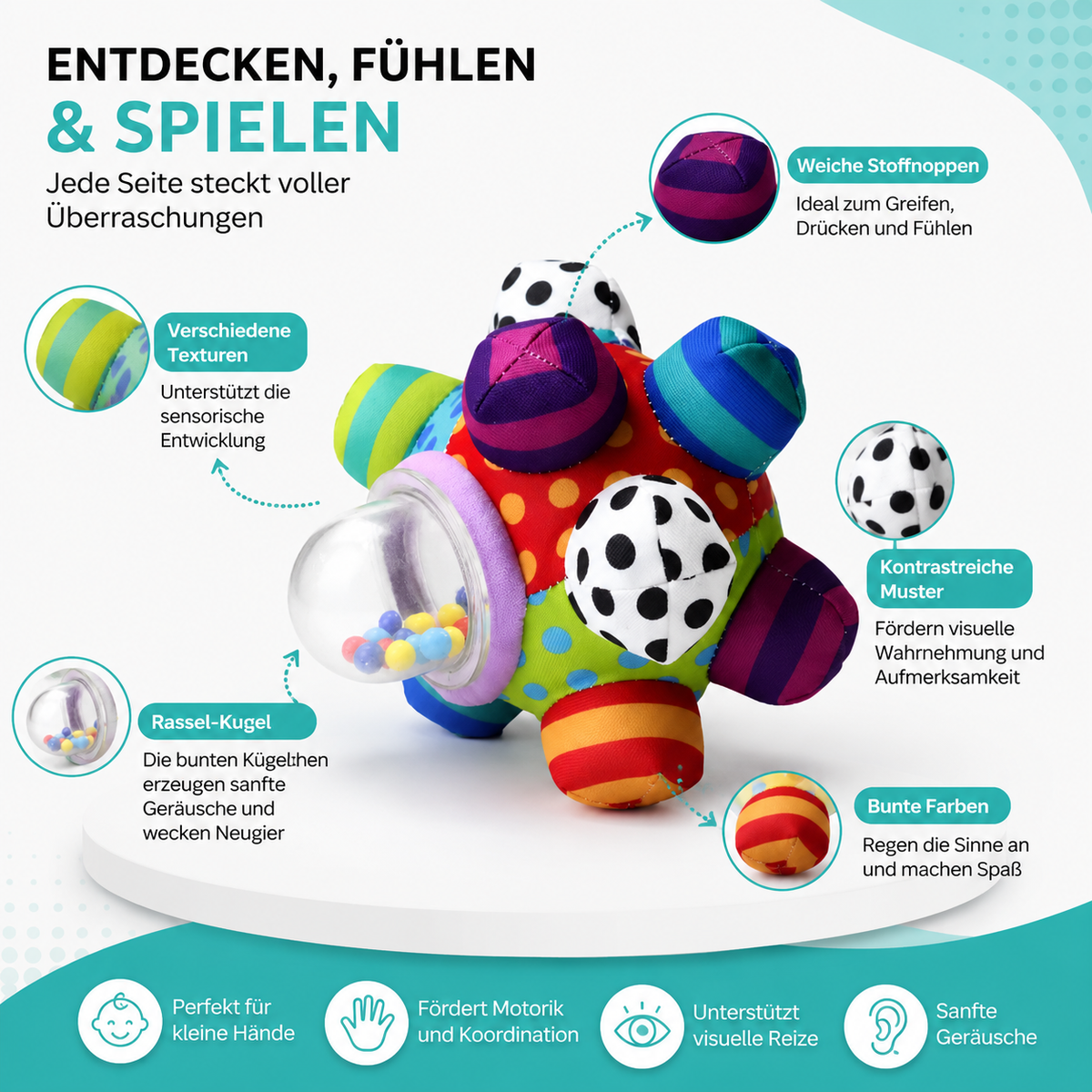 Baby Sensorik Rasselball – Spielerisch Denken & Fühlen lernen