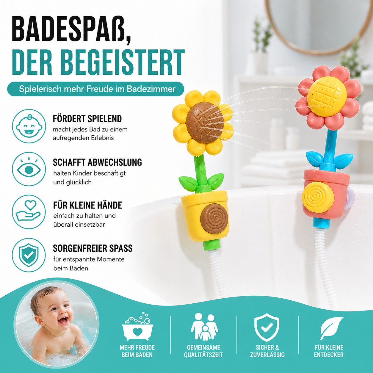 Baby Duschspielzeug Sonnenblume – Wassersprinkler & Badekugel