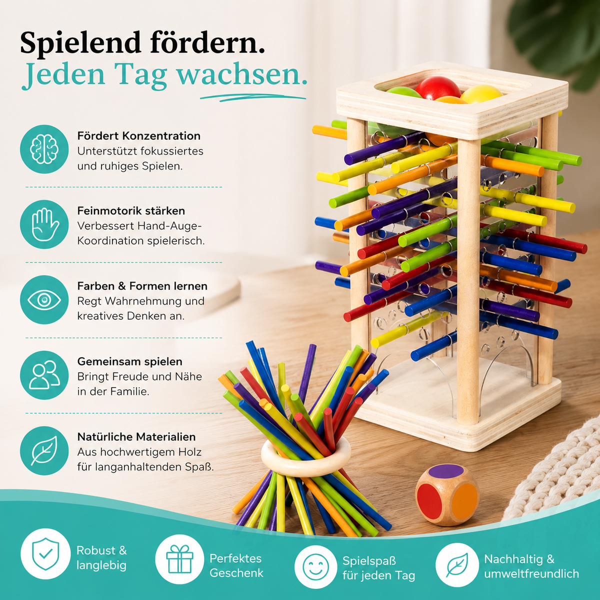 Holz-Balancierspiel mit Stäbchen – Geschicklichkeitsspiel für Kinder