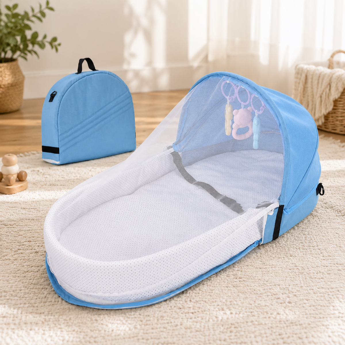 Battilo Babynest – Sicherer Schlaf & Schutz überall! Blau