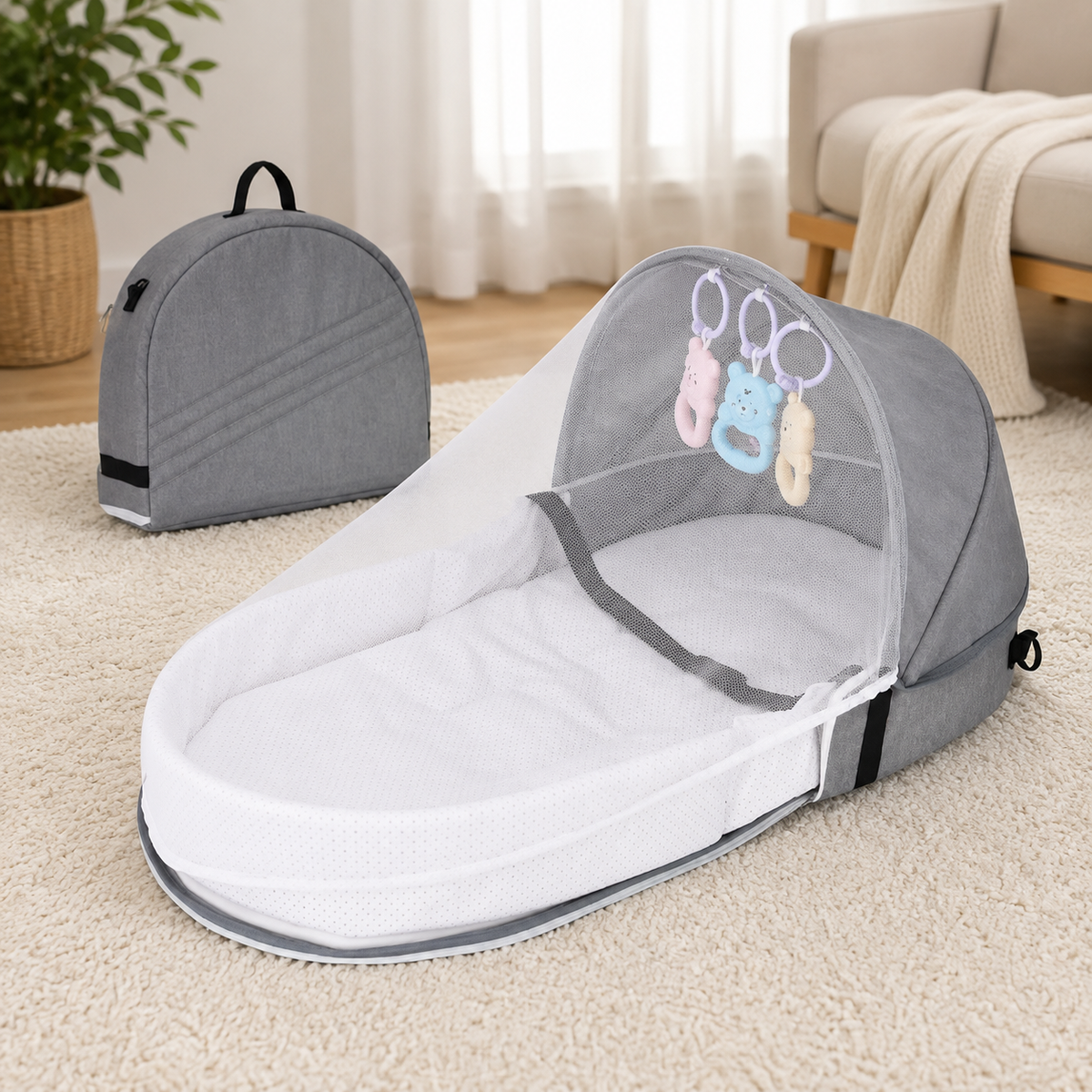 Battilo Babynest – Sicherer Schlaf & Schutz überall! Grau