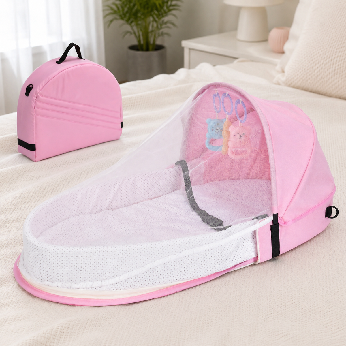 Battilo Babynest – Sicherer Schlaf & Schutz überall! Rosa