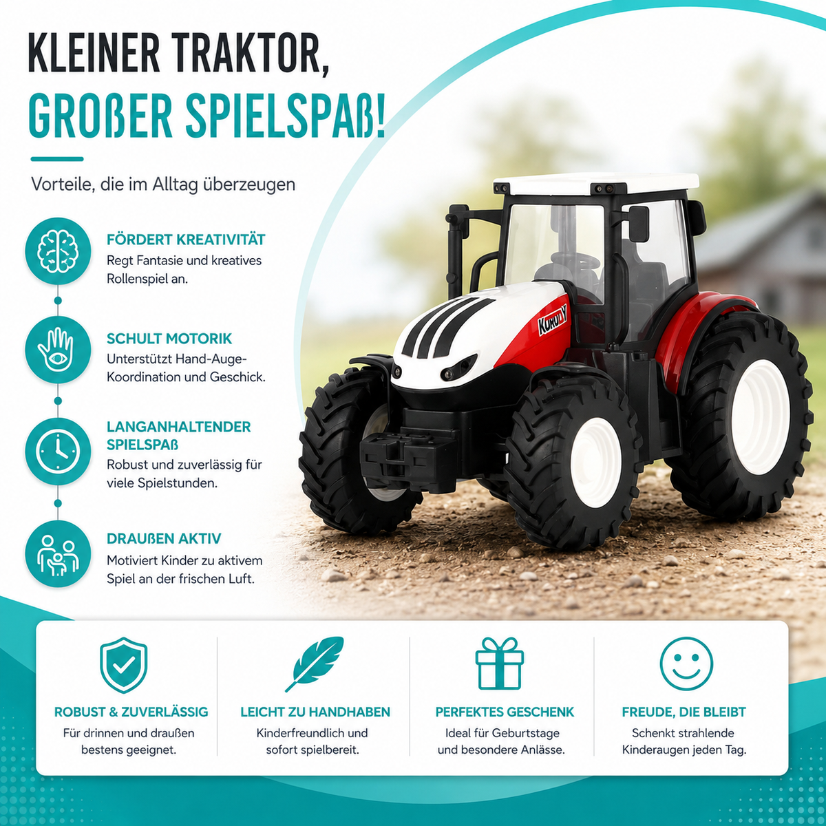 Bauernhof-Spaß pur! RC Traktor mit LED-Licht & realistischem Klang